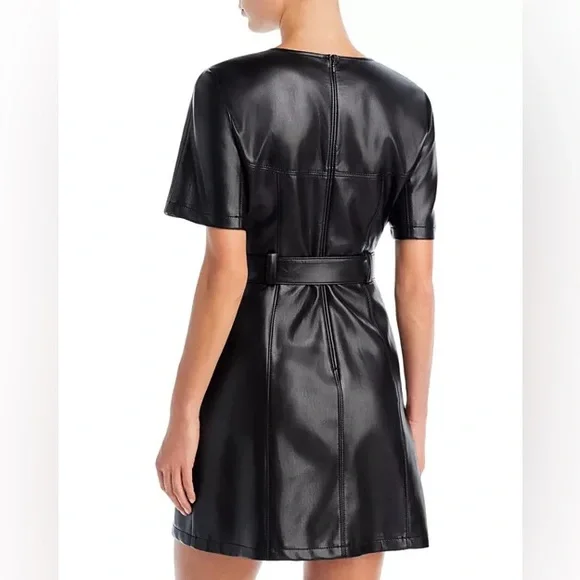 Cinq a Sept Faux Leather Belted Mini Dress in size 00 - Picture 5 of 8